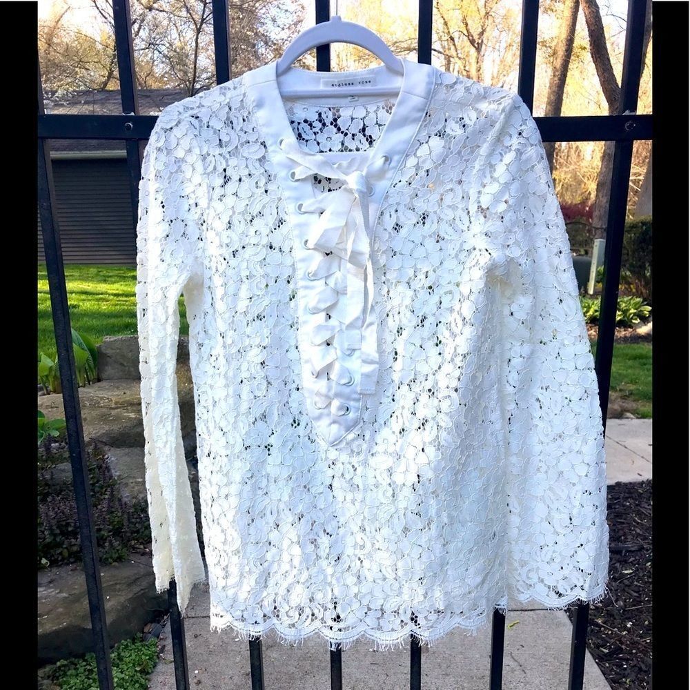 Revolve Endless Rose white lace blouse w/tie front